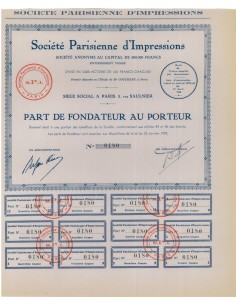 SOC. PARISIENNE D'IMPRESSIONS - AZIONE DI FONDAZIONE 1938