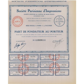 SOC. PARISIENNE D'IMPRESSIONS - AZIONE DI FONDAZIONE 1938