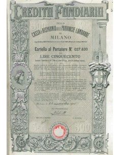 CREDITO FONDIARIO CASSA DI RISP. PROV. LOMBARDE CARTELLA AL PORTATORE 1905