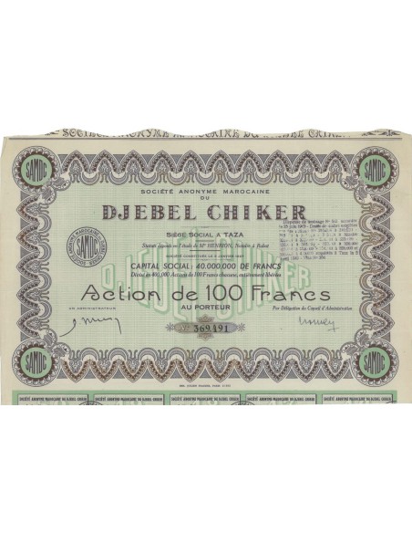 SOC. AN. MAROCAINE DU DJEBEL CHIKER - 1 AZIONE - 1927