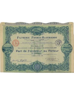 FILTRERIE FRANCO-ALGERINE - 1 AZIONE DI FONDAZIONE - 1928