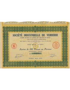 SOC. INDUSTRIELLE DE VERRERIE - 1 AZIONE DI 100 FRANCHI - 1928