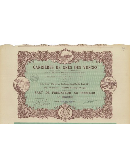 CARRIERES DE GRES DES VOSGES - 1 AZIONE DI FONDAZIONE - 1928