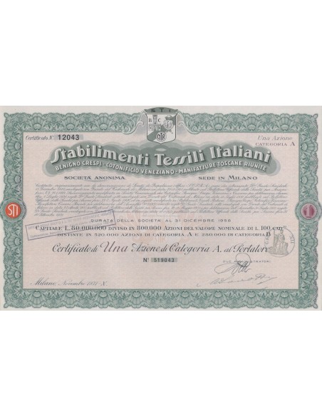 STABILIMENTI TESSILI ITALIANI - 1 AZIONE MILANO 1931