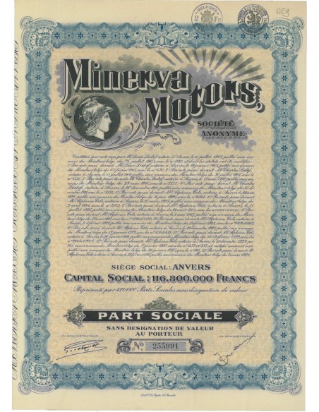 MINERVA MOTORS - AZIONE SENZA VALORE - 1903