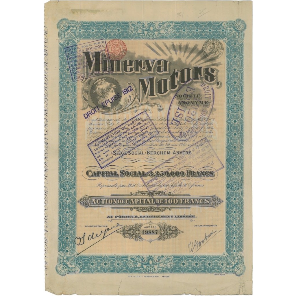 MINERVA MOTORS - 1 AZIONE DA 100 FRANCHI - 1911