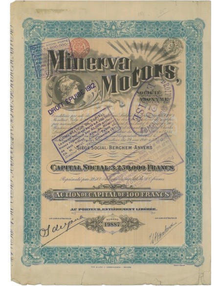 MINERVA MOTORS - 1 AZIONE DA 100 FRANCHI - 1911