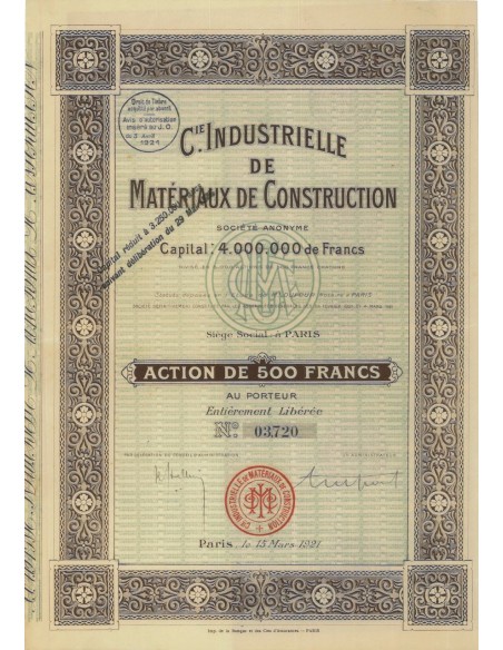 C.IE INDUSTRIELLE DE MATERIAUX DE CONSTRUCTION - 1 AZIONE - 1921