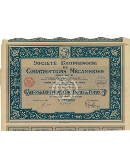 SOC. DAUPHINOISE DE CONSTRUCTIONS MECANIQUES - 1 AZIONE - 1925