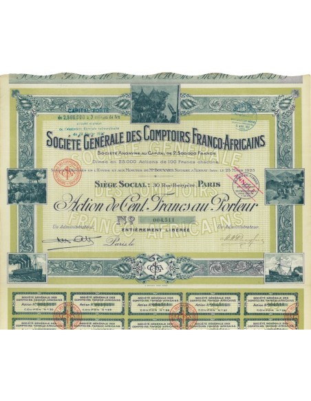 SOC. GEN. DES COMPTOIRS FRANCO-AFRICAINS 1 AZIONE 1927