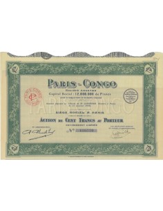 PARIS-CONGO SOC. ANON. - 1 AZIONE DI 100 FRANCHI - 1928