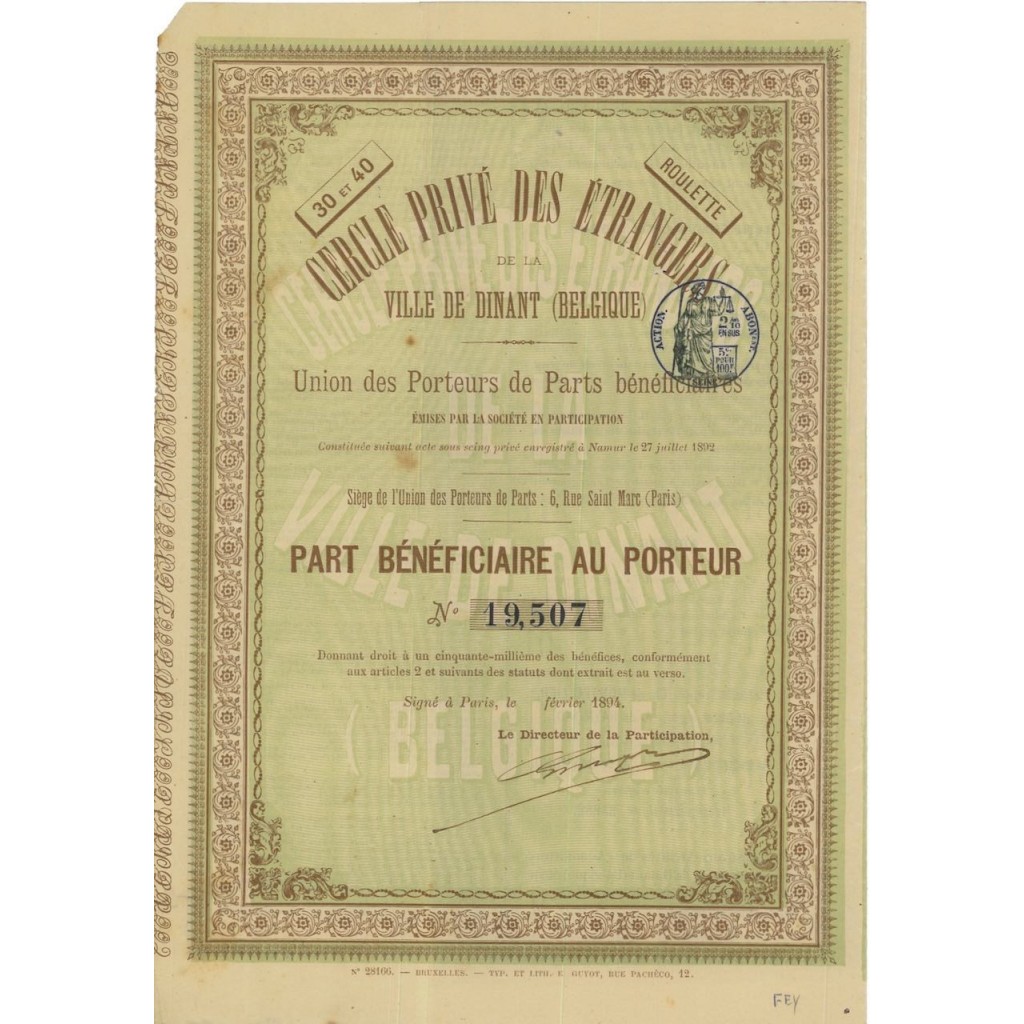 CERCLE PRIVE DES ENTRANGERS - 1 AZIONE - 1894