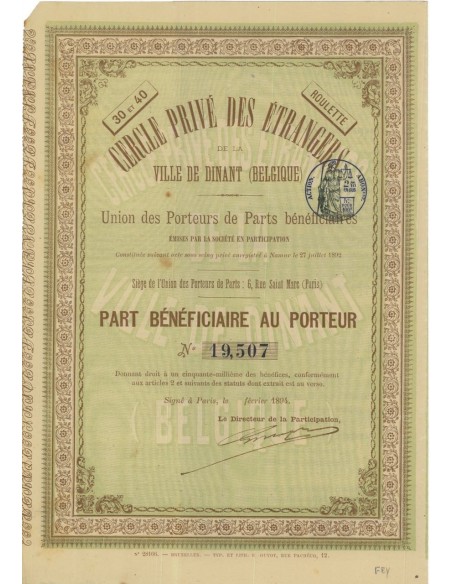 CERCLE PRIVE DES ENTRANGERS - 1 AZIONE - 1894