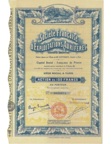 SOC. FRANCAISE D'EXPLOITATIONS AURIFERES - 1 AZIONE 1928