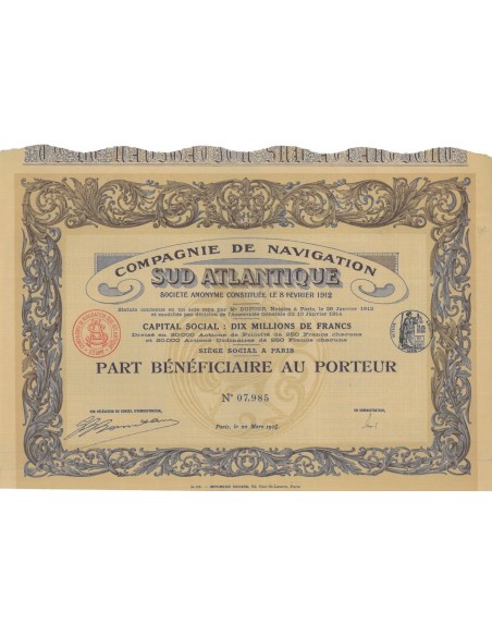 COMP. DE NAVIGATION SUD ATLANTIQUE - 1 AZIONE - 1914
