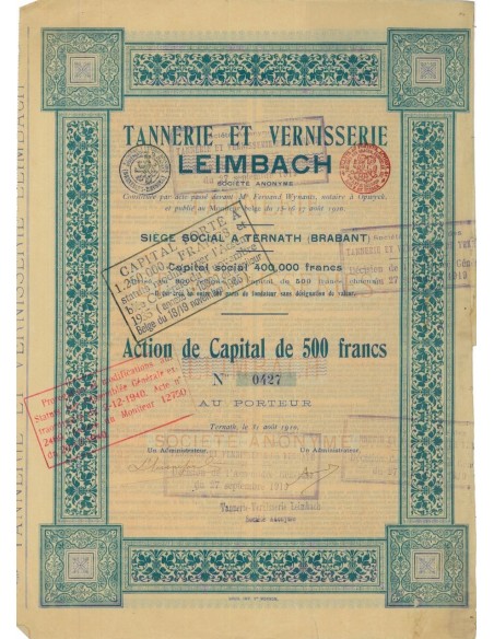 TANNERIE ET VERNISSERIE LEIMBACH - 1 AZIONE - 1919
