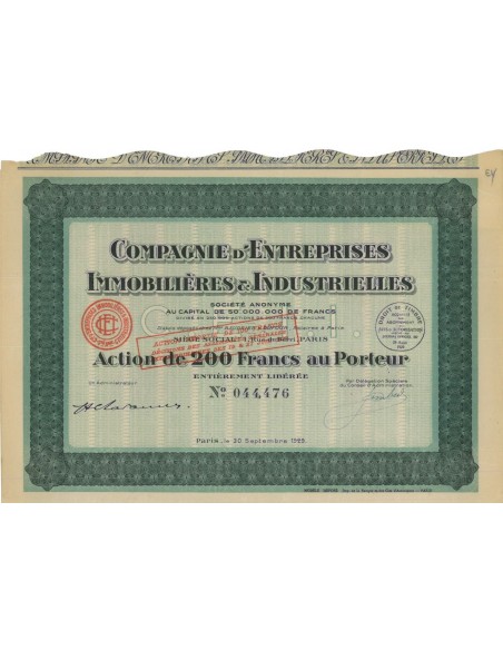 COMP. D'ENTREPRISES IMMOBILIERES E INDUSTRIELLES - 1 AZIONE 1929