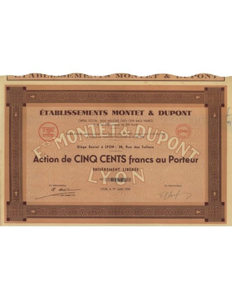 ETABLISSEMENTS MONTET E DUPONT - 1 AZIONE - 1933