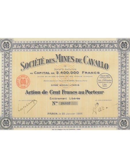 MINES DE CAVALLO - 1 AZIONE PARIGI 1924