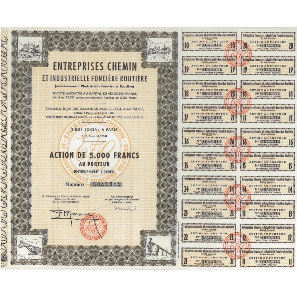 ENTREPRISES CHEMIN ET IND. FONCIERE ROUTIERE - 1 AZIONE 1902