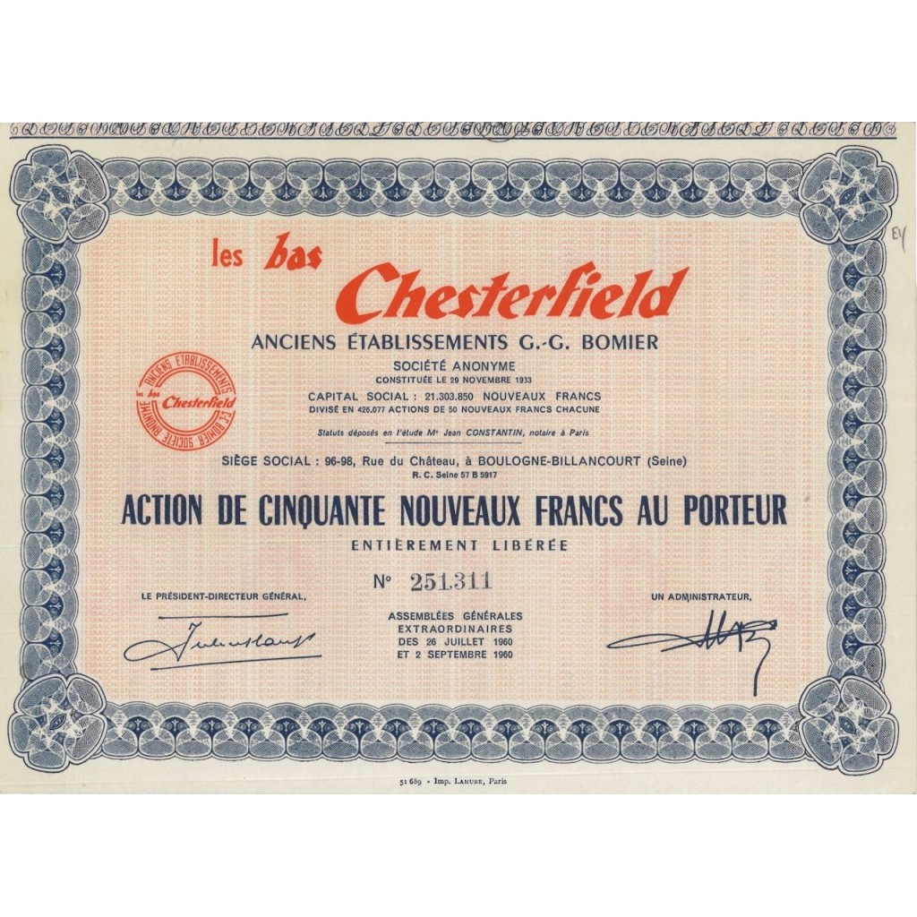 LES BAS CHESTERFILED - 1 AZIONE 1960