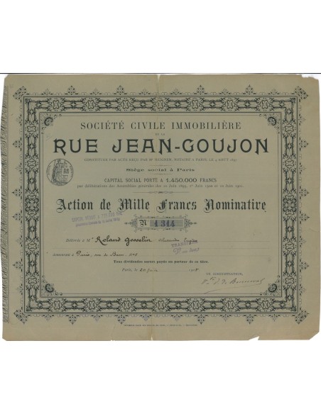 SOC. C.IMM. RUE JEAN-GOUJON - 1 AZIONE - 1905