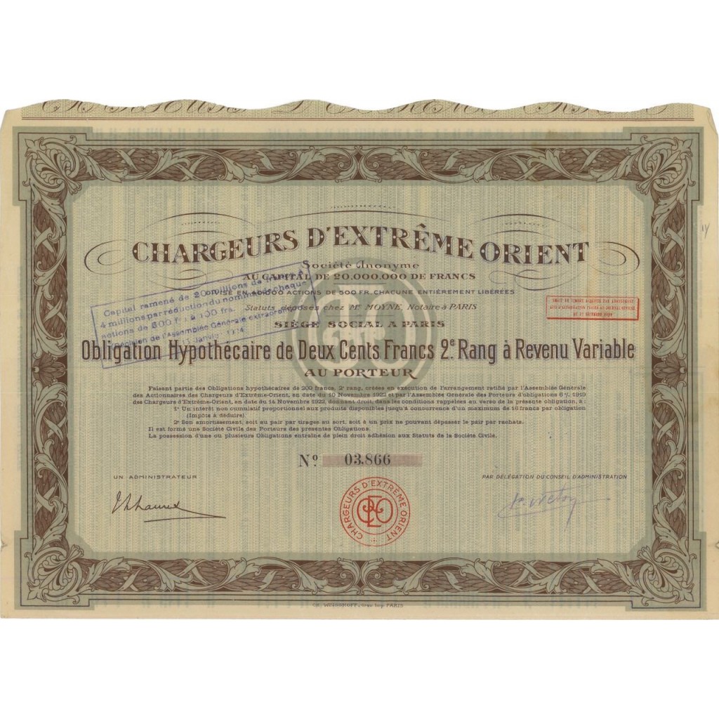 CHARGEURS D'EXTREME ORIENT - OBBLIGAZIONE - 1924