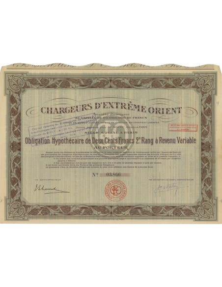 CHARGEURS D'EXTREME ORIENT - OBBLIGAZIONE - 1924