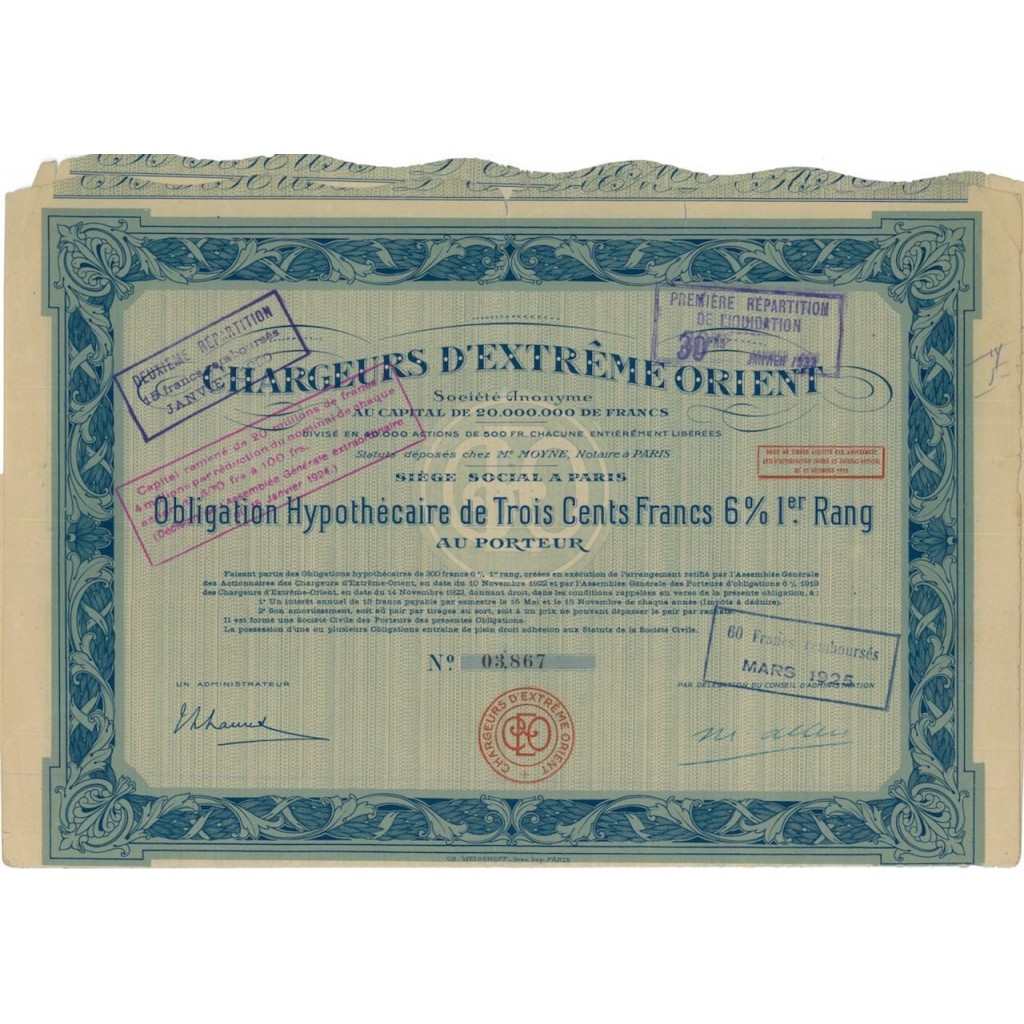 CHARGEURS D'EXTREME ORIENT - OBBLIGAZIONE - 1925