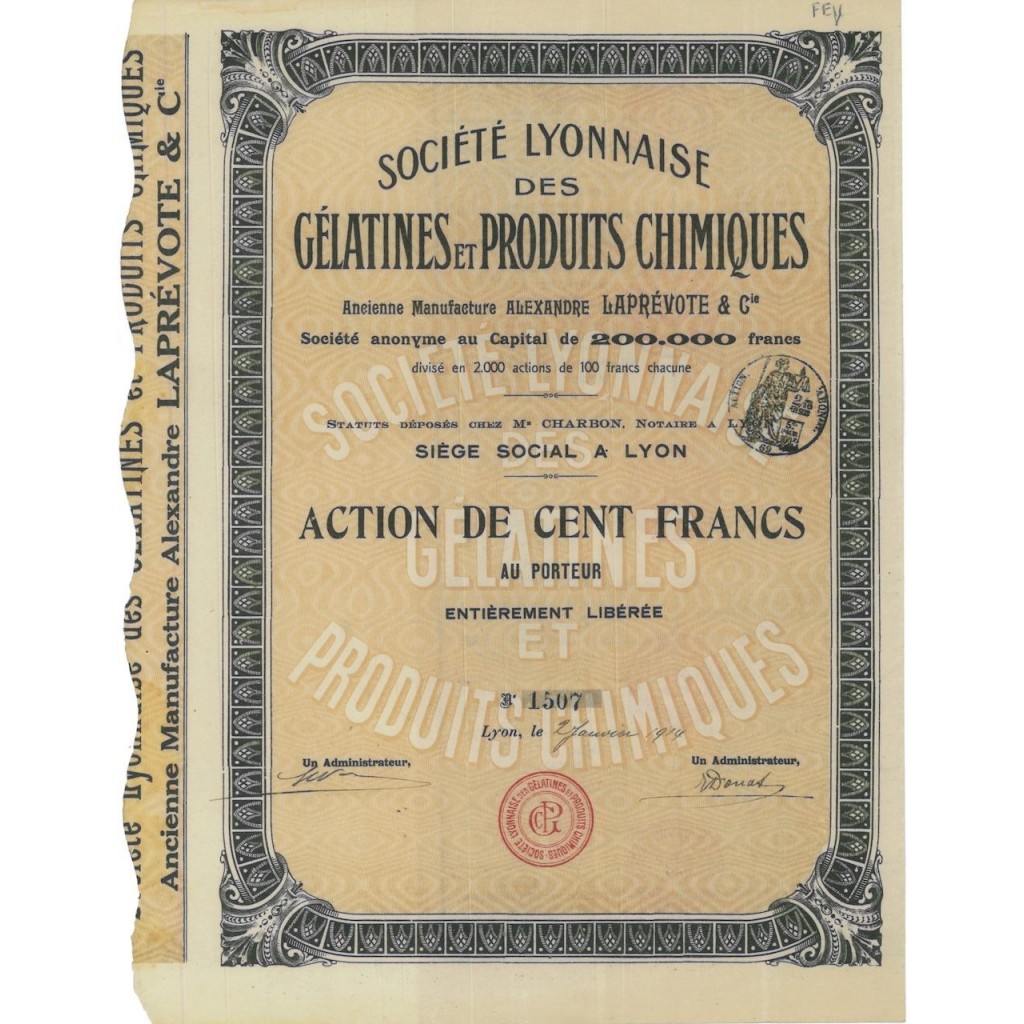 SOC. LYONNAUSE DES GELATINES ET PRODUCTS CHIMIQUES 1 AZIONE