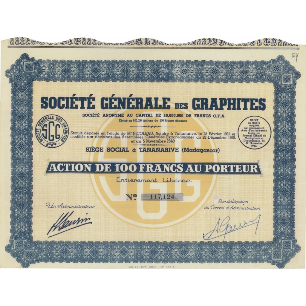 SOC. GEN. DES GRAPHITES - 1 AZIONE - 1949