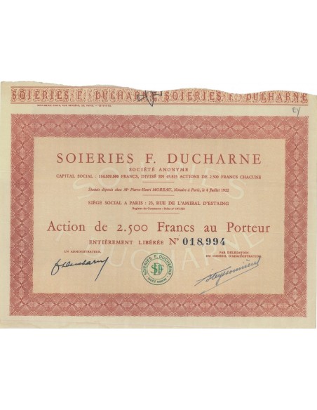 SOIERIES F. DUCHARNE - 1 AZIONE - 1922