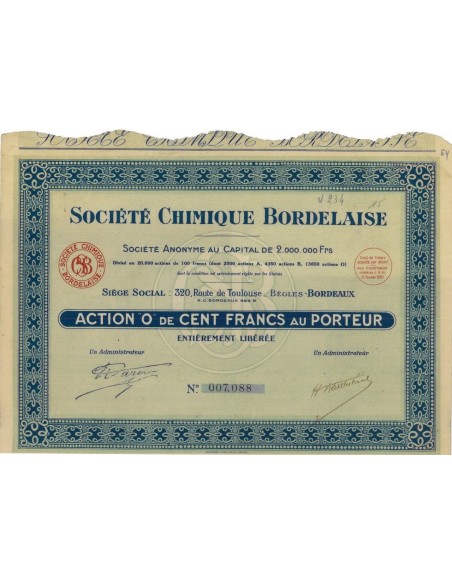 SOC. CHIMIQUE BORDELAISE - 1 AZIONE - 1930