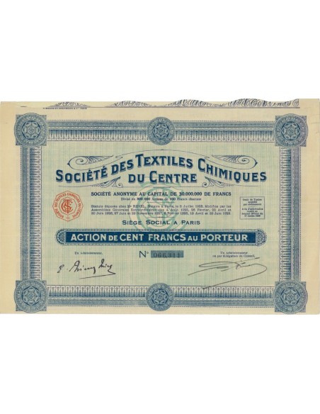 SOC. DES TEXTILES CHIMIQUES DU CENTRE - 1 AZIONE - 1929