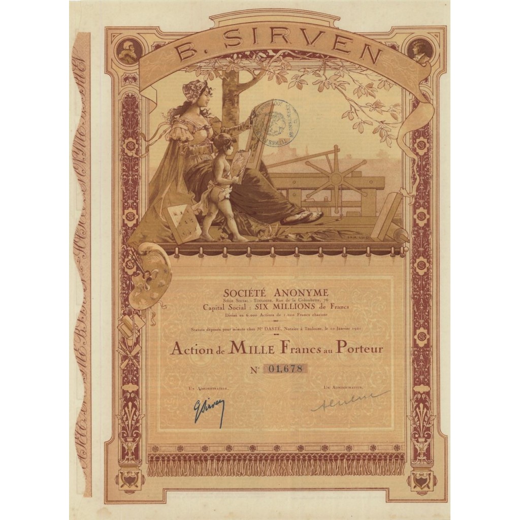 B. SIRVEN - 1 AZIONE DA 1000 FRANCHI - 1921