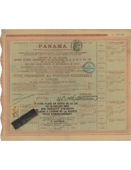 COMP. UNIVERSELLE DU CANAL DE PANAMA - 1 OBBLIGAZIONE - 1888