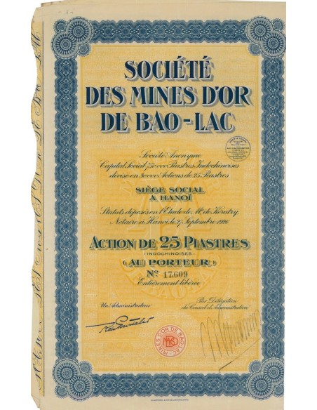 SOC. DES MINES D'OR DE BAO-LAC - 1 AZIONE - 1926