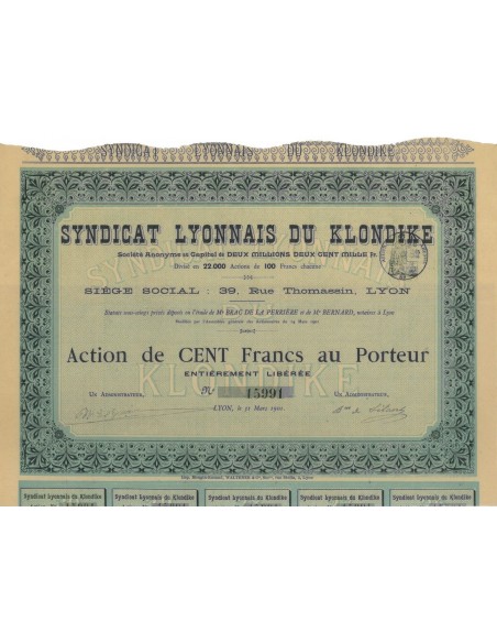 SYNDACAT LYONNAIS DE KLONDIKE - 1 AZIONE - 1901