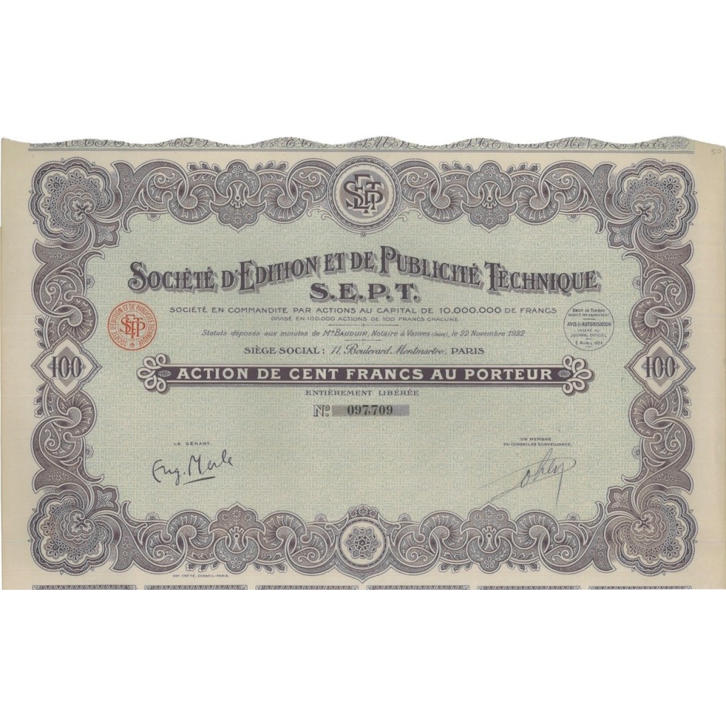 SOC. D'EDITION DE PUBBLICITE' TECHNOLOGIQUE - 1 AZIONE 1924