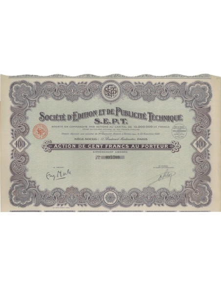 SOC. D'EDITION DE PUBBLICITE' TECHNOLOGIQUE - 1 AZIONE 1924