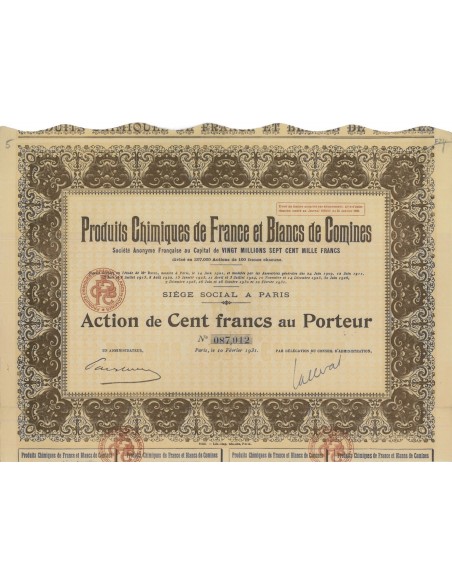 PRODUITS CHIMIQUES DE FRANCE ET BLANCS DE COMINES - 1 AZIONE 1931