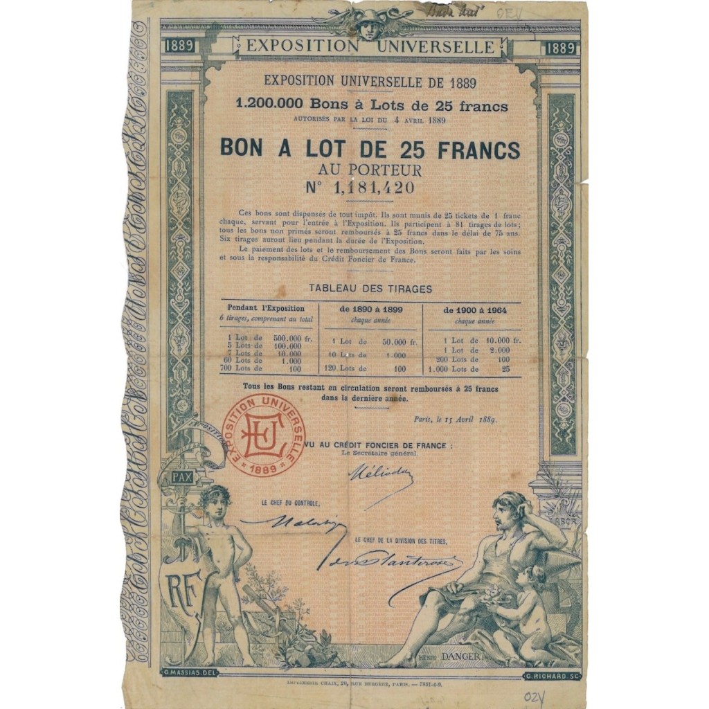 EXPOSITION UNIVERSELLE - BUONO DI 25 FRANCHI
