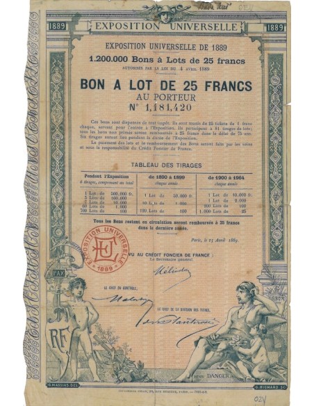 EXPOSITION UNIVERSELLE - BUONO DI 25 FRANCHI