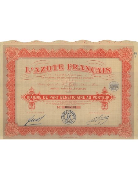 L'AZOTE FRANCAIS - DECIMA PARTE DI AZIONE - 1929