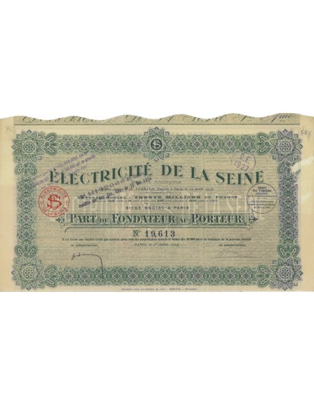ELECTRICITE' DE LA SEINE - AZIONE DI FONDAZIONE - 1924