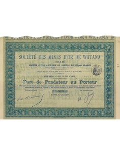 SOCIETE' DES MINES D'OR DE WATANA - 1 AZIONE DI FONDAZIONE - 1894