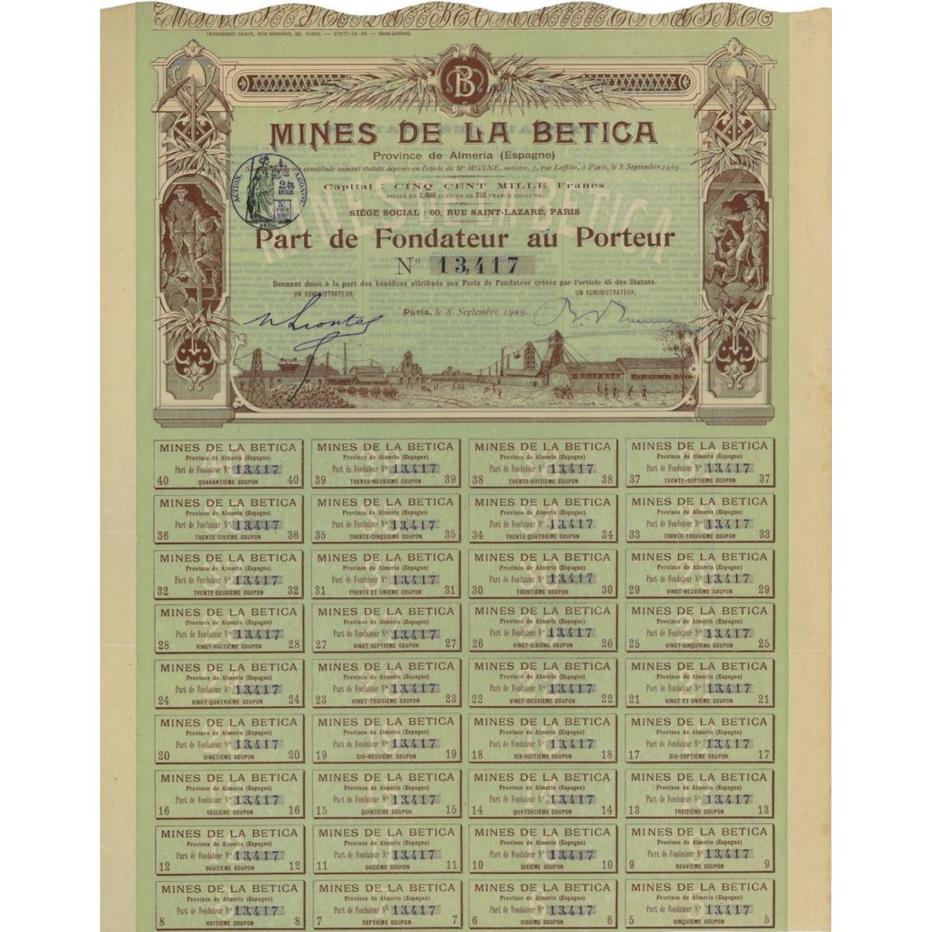 MINES DE LA BETICA - AZIONE DI FONDAZIONE - 1909