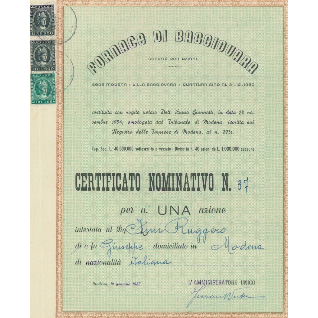 FORNACE DI BAGGIOVARA - 1 AZIONE MODENA 1955