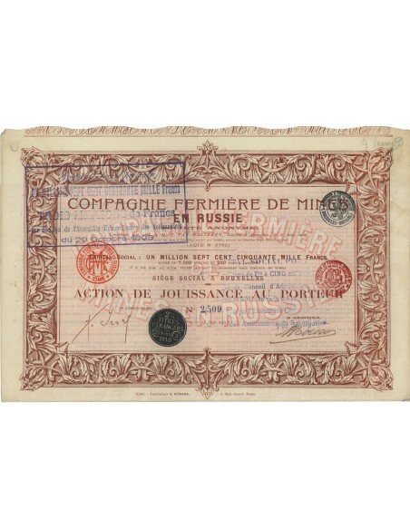 COMP. FERMIERE DE MINES EN RUSSIE - 1 AZIONE - 1907