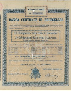 BANCA CENTRALE DI BRUSSELLES - 10 OBBLIGAZIONI - 1886